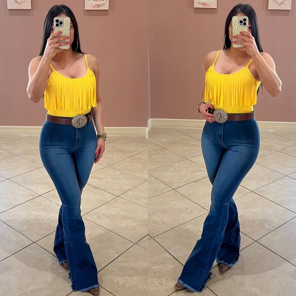 Berlin’s Boutique Tops - SELENA Fringe Bodysuit- yellow